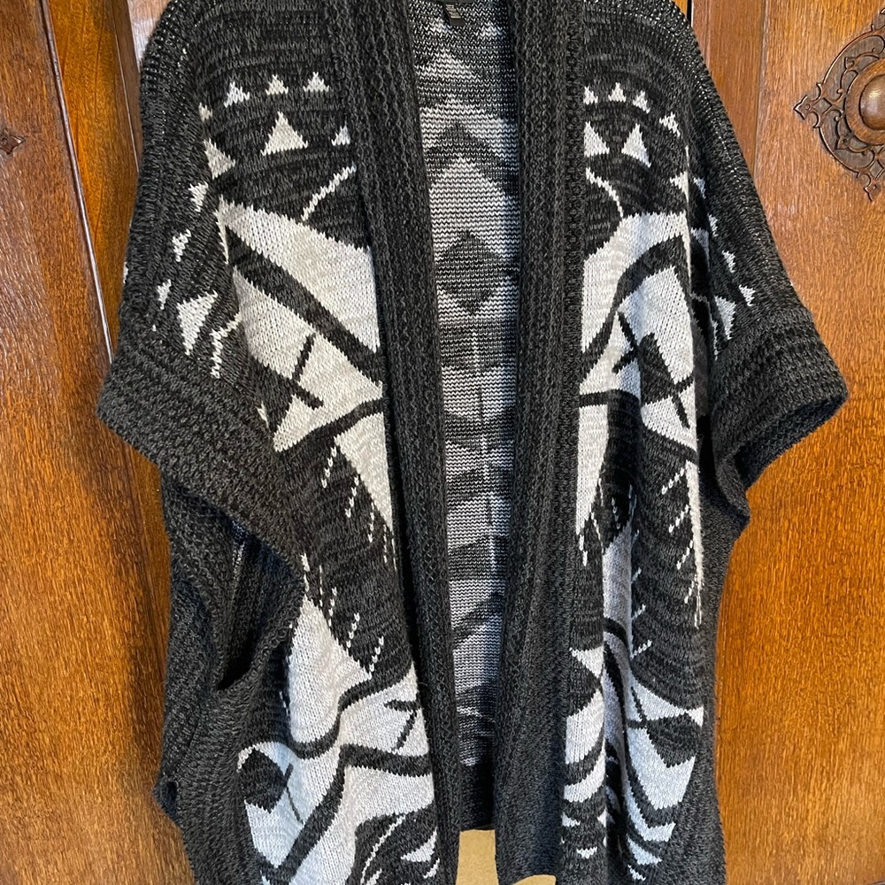 Express Black and Gray open front poncho style long sweater